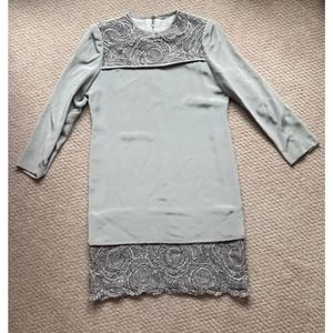 Vintage Richilene Gray Silk Long Sleeve Dress with Lace